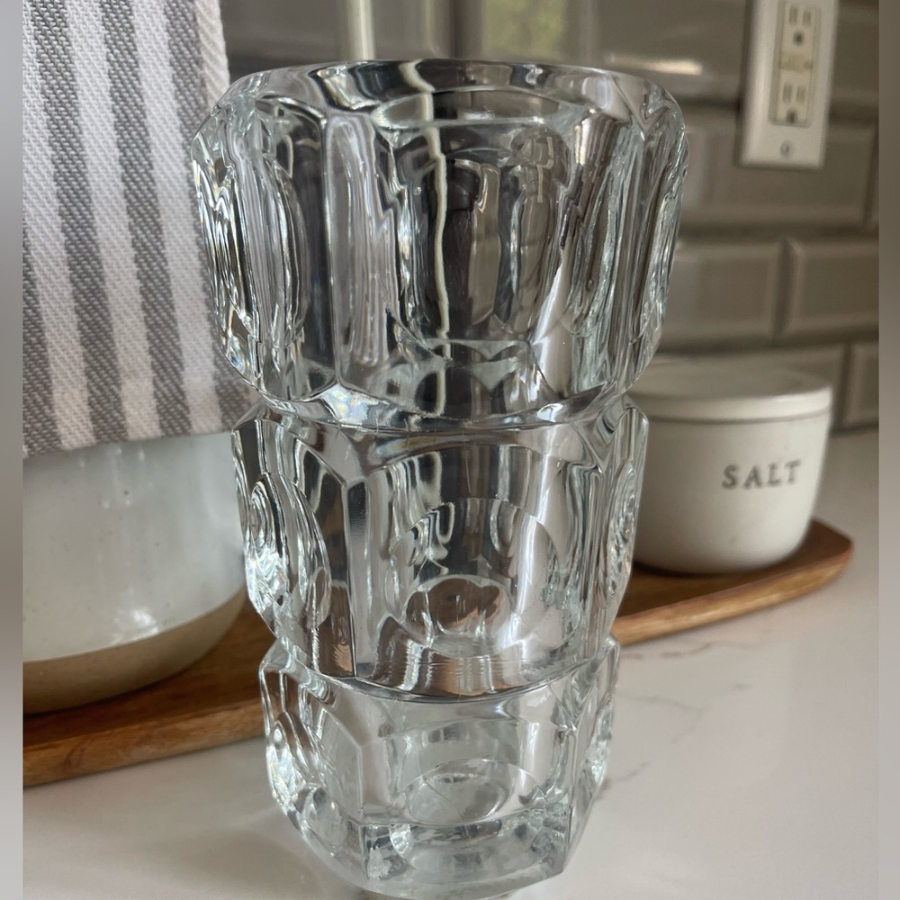 Vintage MCM Mod Cubist Inverted Bubbles Crystal Bohemian Czech Vase Elements 7”